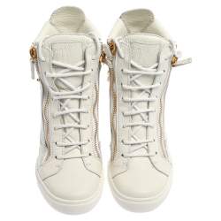 Pre Owned Giuseppe Zanotti White Leather Chain Detail High Top Wedge Sneakers Size 41