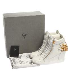 Pre Owned Giuseppe Zanotti White Leather Chain Detail High Top Wedge Sneakers Size 41