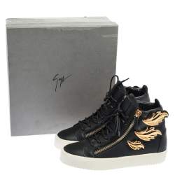Pre Owned Giuseppe Zanotti Black Leather Wings High Top Sneakers Size 41