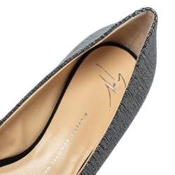 Pre Owned Giuseppe Zanotti Metallic Grey Glitter Fabric Wedge Peep Toe Pumps Size 41