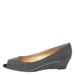 Pre Owned Giuseppe Zanotti Metallic Grey Glitter Fabric Wedge Peep Toe Pumps Size 41