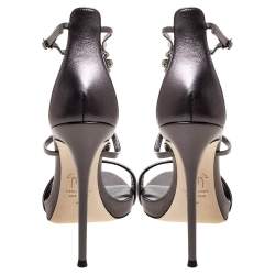 Pre Owned Giuseppe Zanotti Metallic Grey Crystal Embellished Strappy Sandals Size 40