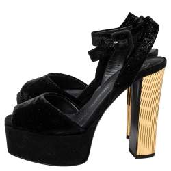Pre Owned Giuseppe Zanotti Black Velvet Lavinia  Ankle Strap Platform Sandals Size 37