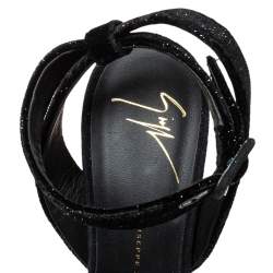 Pre Owned Giuseppe Zanotti Black Velvet Lavinia  Ankle Strap Platform Sandals Size 37