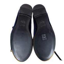 Pre Owned Giuseppe Zanotti Blue Velvet Gold Tone Cap Toe Oxford Flats Size 41