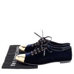 Pre Owned Giuseppe Zanotti Blue Velvet Gold Tone Cap Toe Oxford Flats Size 41