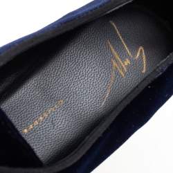 Pre Owned Giuseppe Zanotti Blue Velvet Gold Tone Cap Toe Oxford Flats Size 41