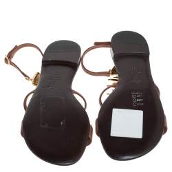 Pre Owned Giuseppe Zanotti Brown Leather Fish Embellished Strap Flats Size 36