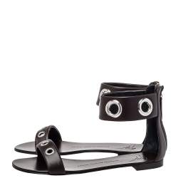 Giuseppe Zanotti Brown Leather Flat Ankle Cuff Sandals Size 38