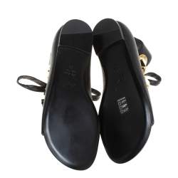 مملوكة مسبقًا صندل فلات جوسيبي زانوتي جلد أسود بحزام للكاحل مقاس 38