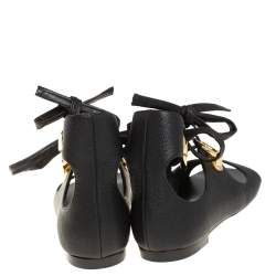 مملوكة مسبقًا صندل فلات جوسيبي زانوتي جلد أسود بحزام للكاحل مقاس 38