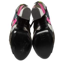 Giuseppe Zanotti Multicolor Suede And Leather Geometric Platform Ankle Booties Size 39
