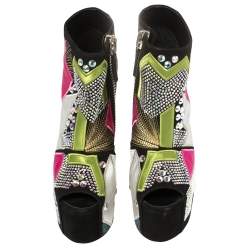 Giuseppe Zanotti Multicolor Suede And Leather Geometric Platform Ankle Booties Size 39