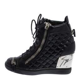 Pre Owned Giuseppe Zanotti Black Quilted Leather Lorenz Wedge Sneakers Size 41
