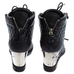 Pre Owned Giuseppe Zanotti Black Quilted Leather Lorenz Wedge Sneakers Size 41
