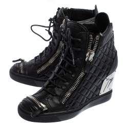 Pre Owned Giuseppe Zanotti Black Quilted Leather Lorenz Wedge Sneakers Size 41