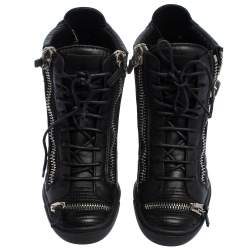 Pre Owned Giuseppe Zanotti Black Quilted Leather Lorenz Wedge Sneakers Size 41