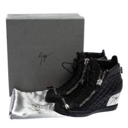 Pre Owned Giuseppe Zanotti Black Quilted Leather Lorenz Wedge Sneakers Size 41