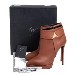 Pre Owned Giuseppe Zanotti Brown Leather Pyramid Stud Platform Ankle Boots Size 41