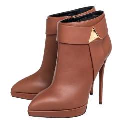 Pre Owned Giuseppe Zanotti Brown Leather Pyramid Stud Platform Ankle Boots Size 41