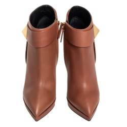 Pre Owned Giuseppe Zanotti Brown Leather Pyramid Stud Platform Ankle Boots Size 41