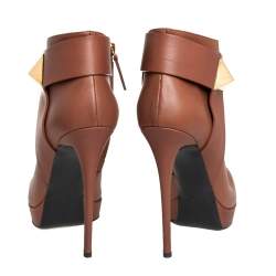 Pre Owned Giuseppe Zanotti Brown Leather Pyramid Stud Platform Ankle Boots Size 41