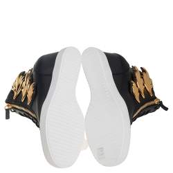Pre Owned Giuseppe Zanotti Black Leather Wing Detail High Top Wedge Sneakers 41