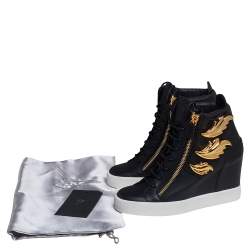 Pre Owned Giuseppe Zanotti Black Leather Wing Detail High Top Wedge Sneakers 41
