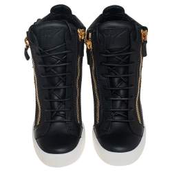 Pre Owned Giuseppe Zanotti Black Leather Wing Detail High Top Wedge Sneakers 41