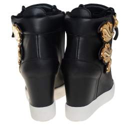 Pre Owned Giuseppe Zanotti Black Leather Wing Detail High Top Wedge Sneakers 41