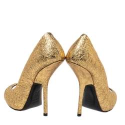 Pre Owned حذاء كعب عالي جوسيبي زانوتي مقدمة مفتوحة جلد ذهبي مقاس 35