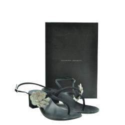 Pre Owned Giuseppe Zanotti Black Leather T-bar Sandals Size EU 36.5