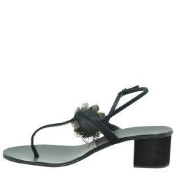 Pre Owned Giuseppe Zanotti Black Leather T-bar Sandals Size EU 36.5