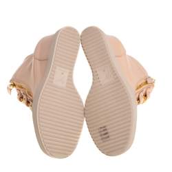 Pre Owned Giuseppe Zanotti Beige Leather Chain Detail High Top Wedge Sneakers Size 39