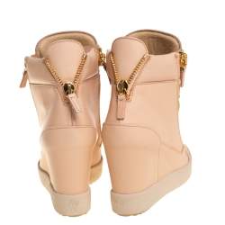 Pre Owned Giuseppe Zanotti Beige Leather Chain Detail High Top Wedge Sneakers Size 39