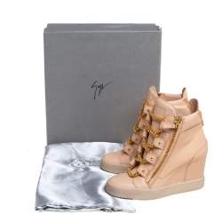 Pre Owned Giuseppe Zanotti Beige Leather Chain Detail High Top Wedge Sneakers Size 39