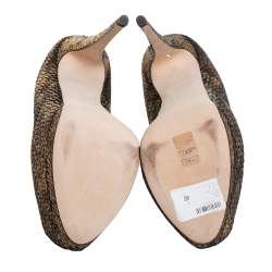 Pre Owned حذاء كعب عالي جوسيبي زانوتي نعل سميك مقدمة مفتوحة جلد نقش ثعبان ذهبي ميتالك مقاس 40