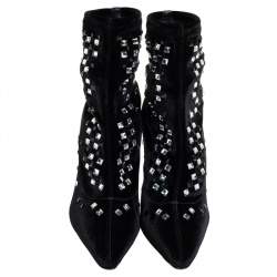 Giuseppe Zanotti Black Velvet Embellished Boots Size 37