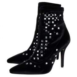 Giuseppe Zanotti Black Velvet Embellished Boots Size 37