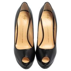Pre Owned Giuseppe Zanotti Black Leather Platform Peep Toe Pumps Size 40