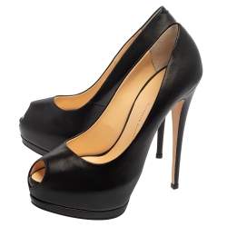 Pre Owned Giuseppe Zanotti Black Leather Platform Peep Toe Pumps Size 40