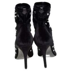 Giuseppe Zanotti Black Velvet Crystal Embellished Ankle Boots Size 36