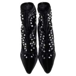 Giuseppe Zanotti Black Velvet Crystal Embellished Ankle Boots Size 36
