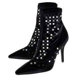 Giuseppe Zanotti Black Velvet Crystal Embellished Ankle Boots Size 36