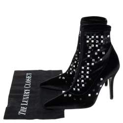 Giuseppe Zanotti Black Velvet Crystal Embellished Ankle Boots Size 36