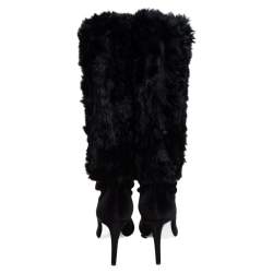 Giuseppe Zanotti Black Stretch Fabric And Fur Bimba Knee High Boots Size 40