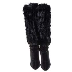 Giuseppe Zanotti Black Stretch Fabric And Fur Bimba Knee High Boots Size 40
