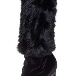 Giuseppe Zanotti Black Stretch Fabric And Fur Bimba Knee High Boots Size 40