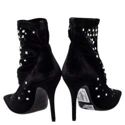 مملوكة مسبقًا Giuseppe Zanotti Black Velvet Embellished Ankle Boots Size 41