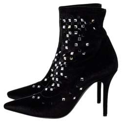 مملوكة مسبقًا Giuseppe Zanotti Black Velvet Embellished Ankle Boots Size 41